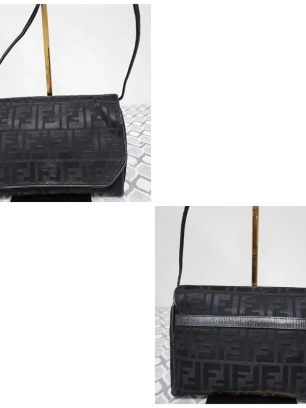 Authentic Fendi Vintage Zucchino FF Crossbody Bag Black